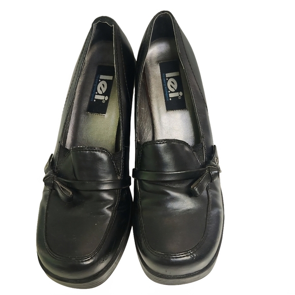 Vintage Y2K Black Vegan Leather Chunky Platform Heels Size 9 - Picture 3 of 6